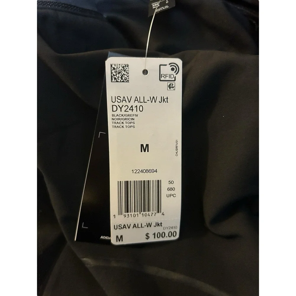 Adidas USA Volleyball All Weather Jacket Mens Medium Black Hooded DY2410 NWT